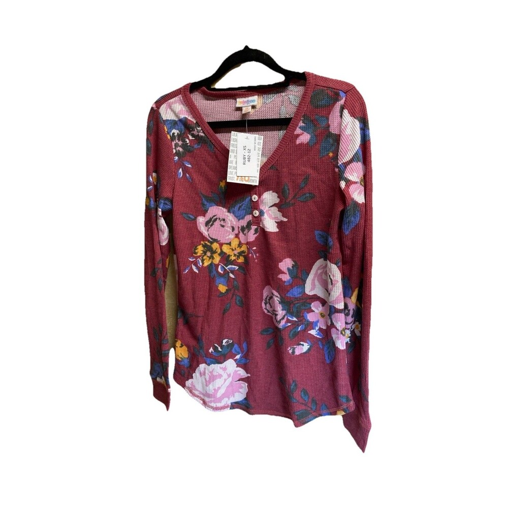 NWT LulaRoe Ruby Y-neck Henley Floral Size XS